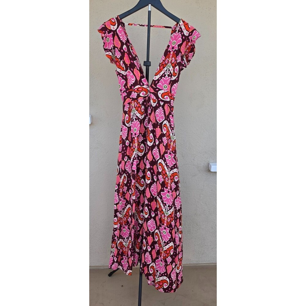 Anthropologie Maaji Fortunata Maxi Dress S M Pink Floral Boho Backless Slit